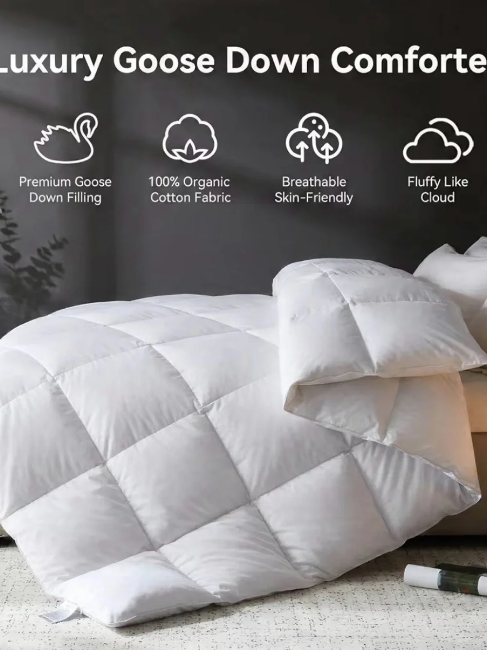 NWT - L LOVSOUL Goose Feather Down Fiber Comforter Queen Size